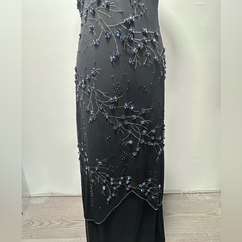 Beautiful Y2KVintage Sue Wong Silk Sheer Mesh Lace Beaded Floral Maxi Slip Dress - Picture 4 of 16